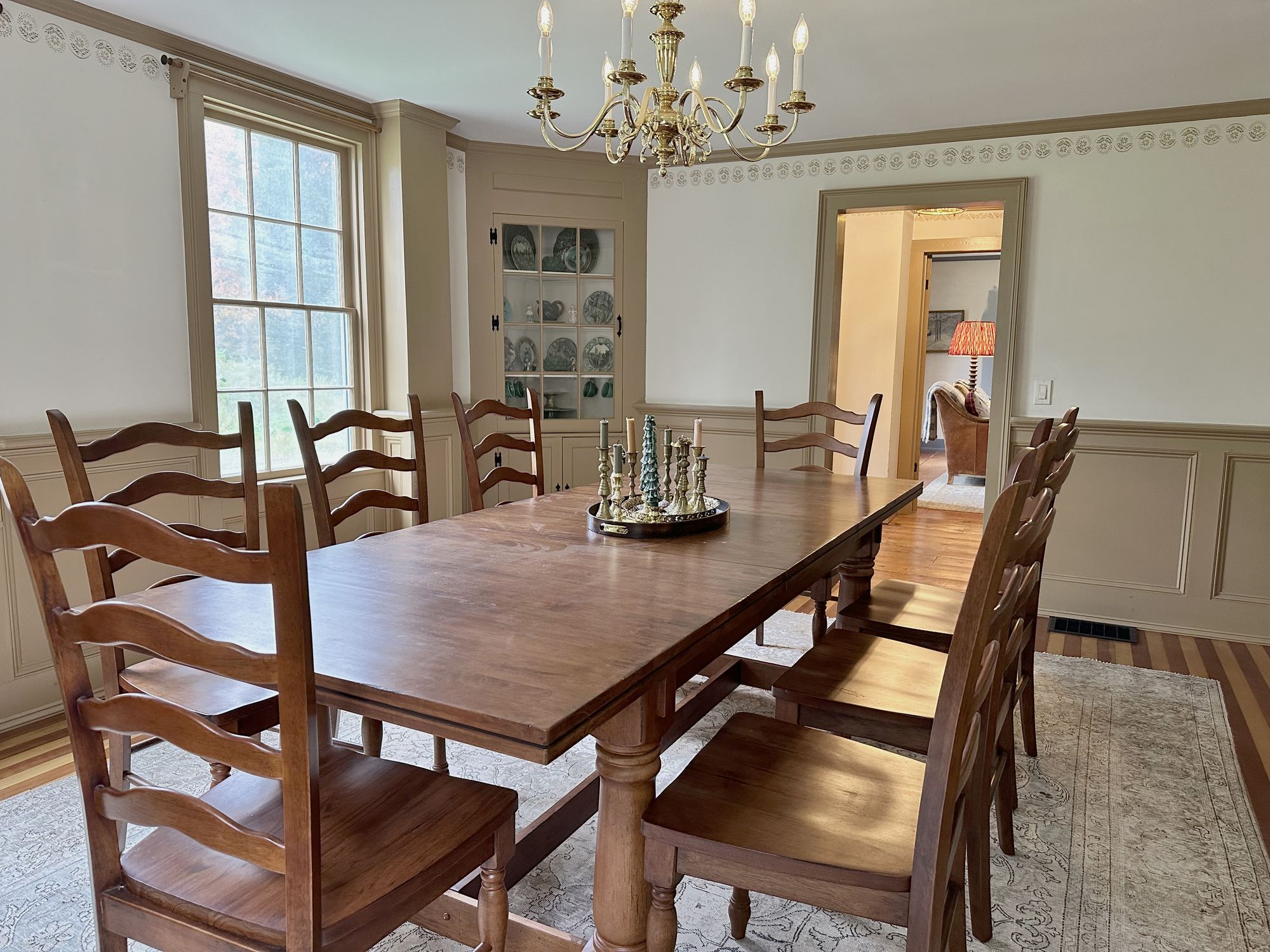 the dining room, set for a crowd