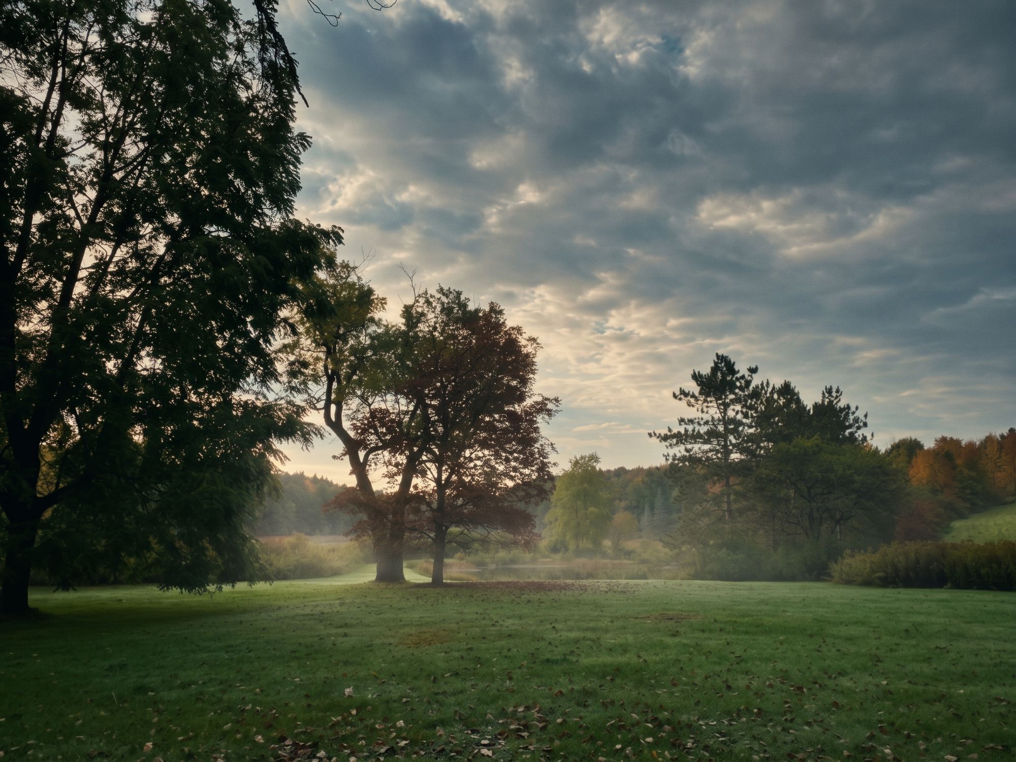 two trees in the mist